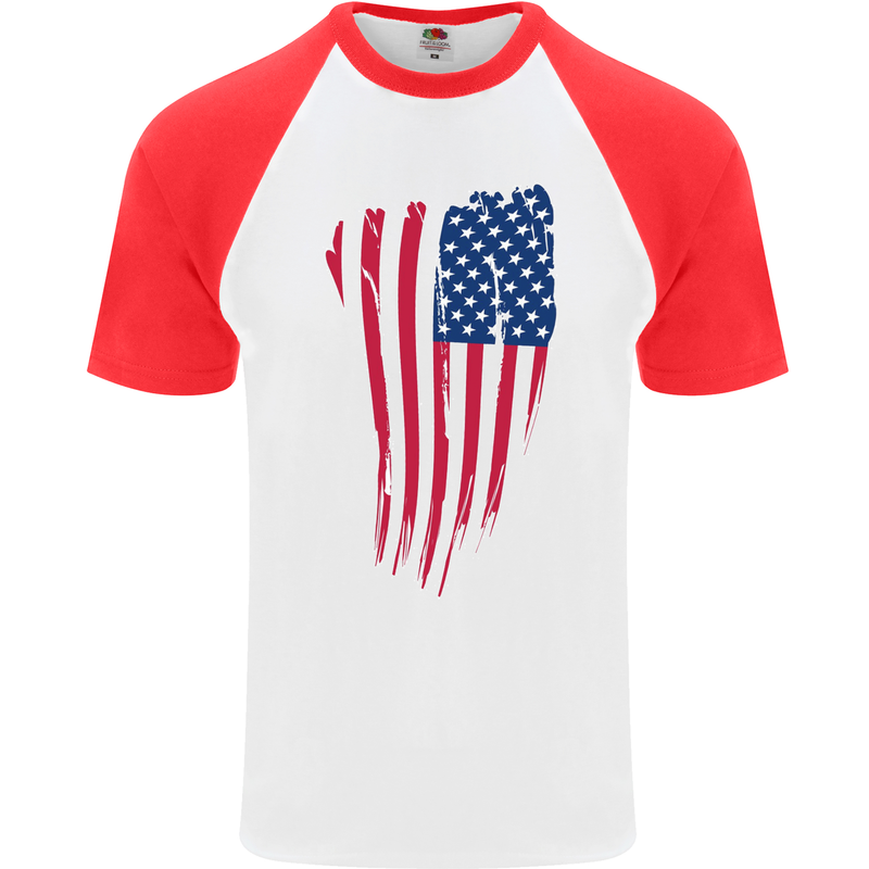 USA Stars & Stripes Flag July 4th America Mens S/S Baseball T-Shirt White/Red