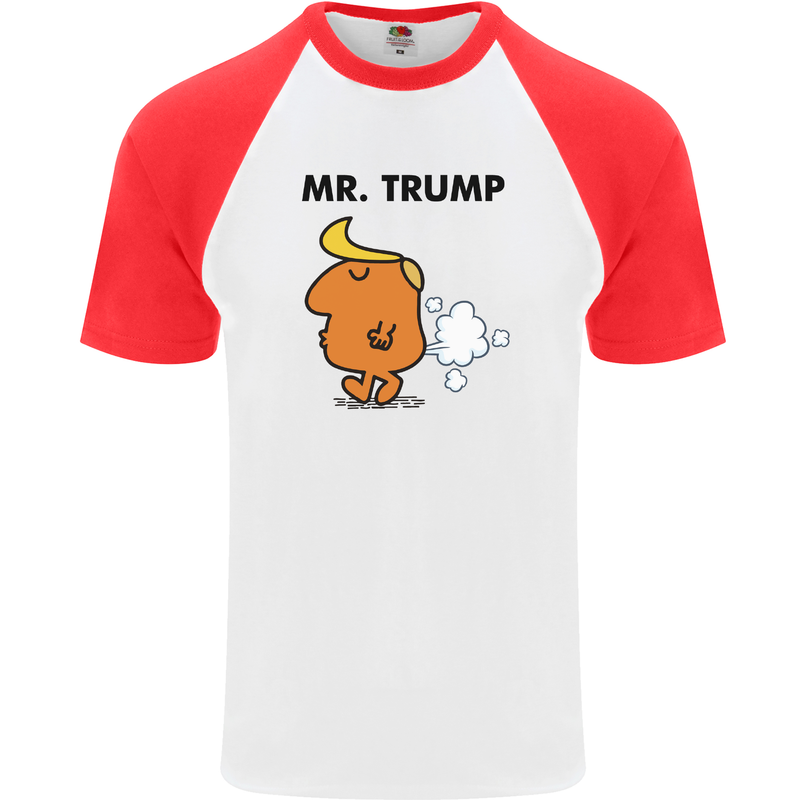 Donald Trump Fart Farting Flatulence Funny Mens S/S Baseball T-Shirt White/Red