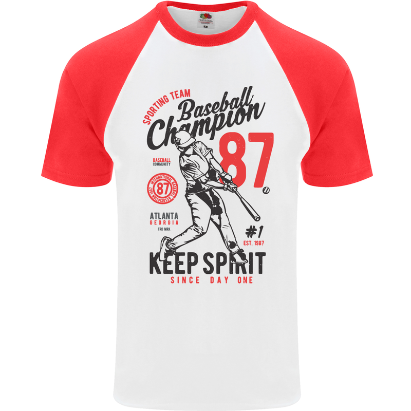 Baseball Champion Player Mens S/S Baseball T-Shirt White/Red