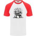 Skeleton Drummer Drumming Drum Skull Funny Mens S/S Baseball T-Shirt White/Red
