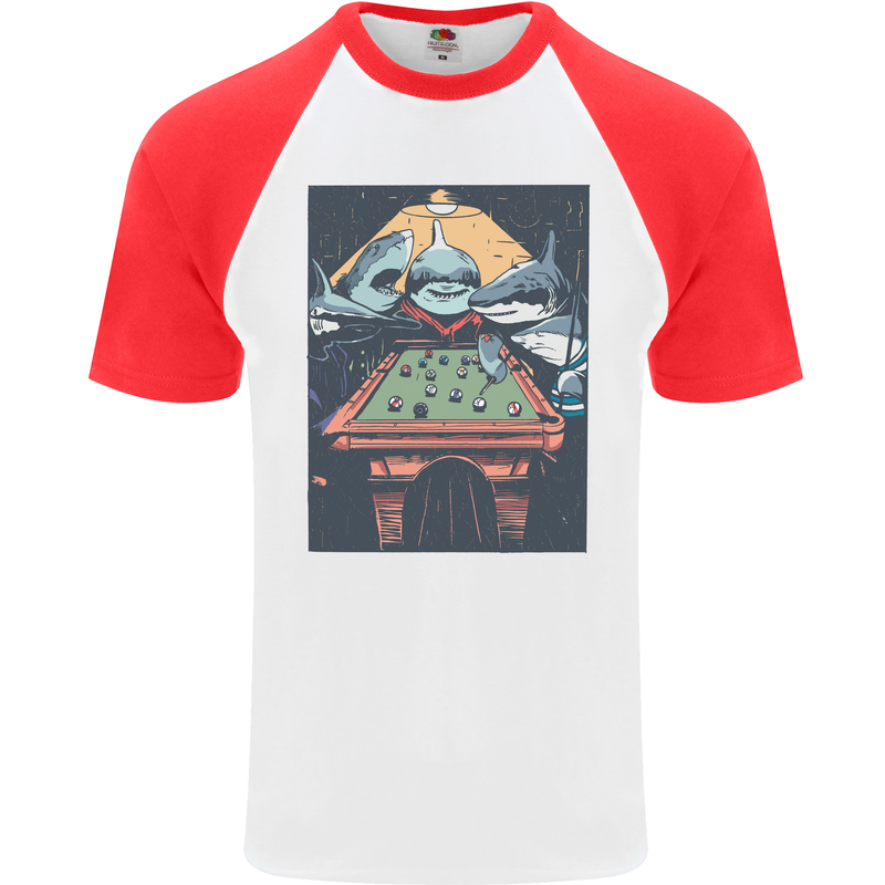 Pool Shark Snooker Player Mens S/S Baseball T-Shirt White/Red