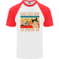 Best Cat Dad Ever Funny Father's Day Mens S/S Baseball T-Shirt White/Red