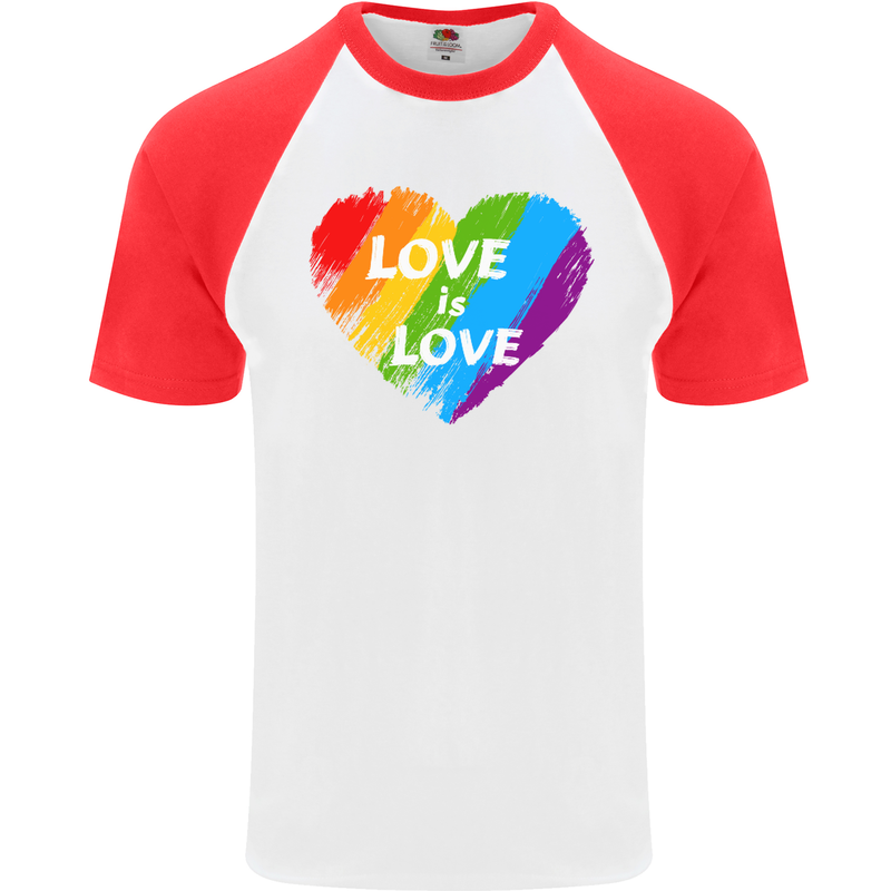 LGBT Love Is Love Gay Pride Day Awareness Mens S/S Baseball T-Shirt White/Red