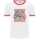American USA Gamer Video Games Joypad Mens Ringer T-Shirt White/Red