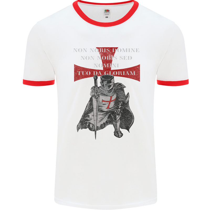 Knights Templar Prayer St. George's Day Mens White Ringer T-Shirt White/Red
