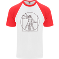 Guitar Vitruvian Man Guitarist Mens S/S Baseball T-Shirt White/Red