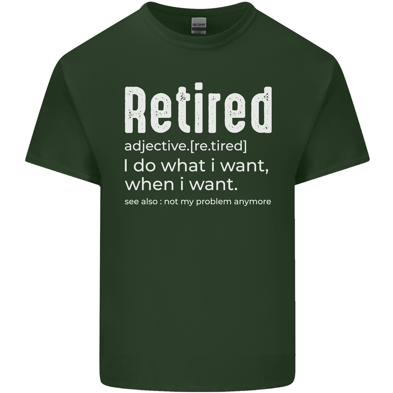 Retired Definition Funny Retirement Mens Cotton T-Shirt Tee Top Forest Green