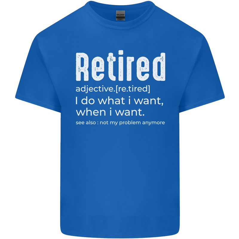 Retired Definition Funny Retirement Mens Cotton T-Shirt Tee Top Royal Blue