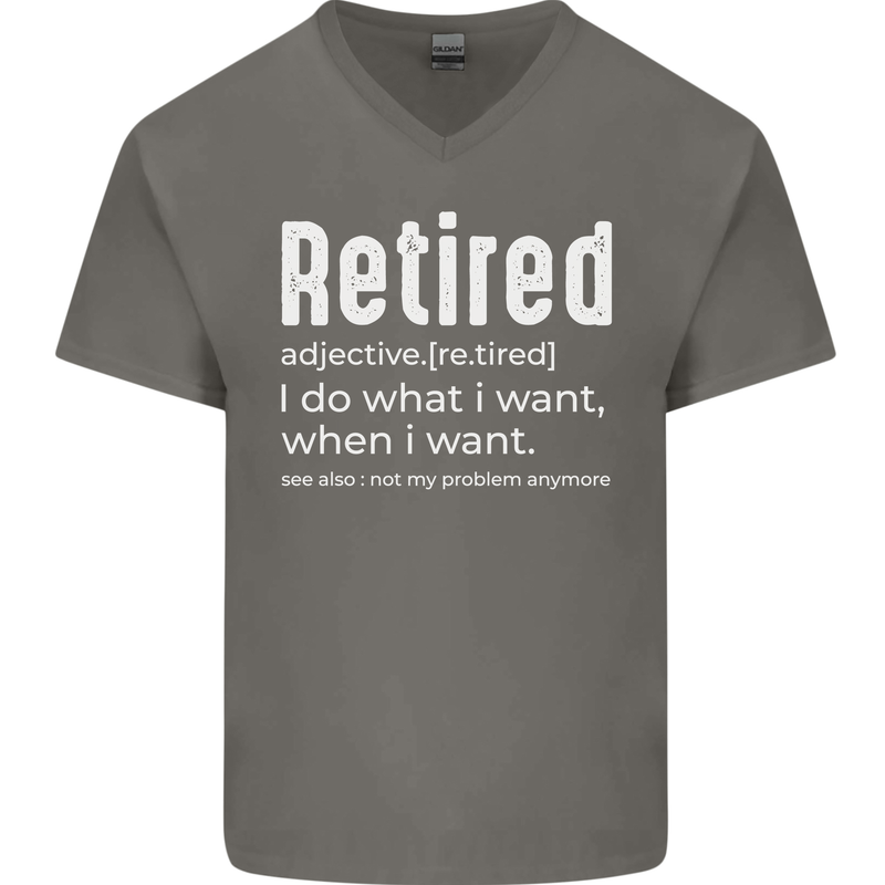 Retired Definition Funny Retirement Mens V-Neck Cotton T-Shirt Charcoal