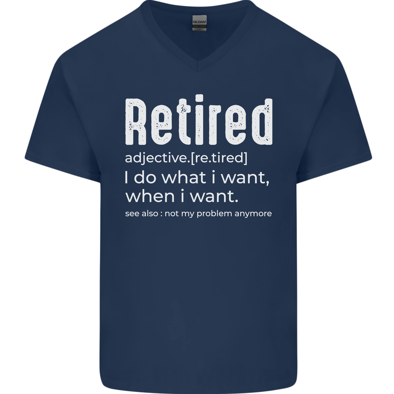 Retired Definition Funny Retirement Mens V-Neck Cotton T-Shirt Navy Blue