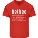 Retired Definition Funny Retirement Mens V-Neck Cotton T-Shirt Red