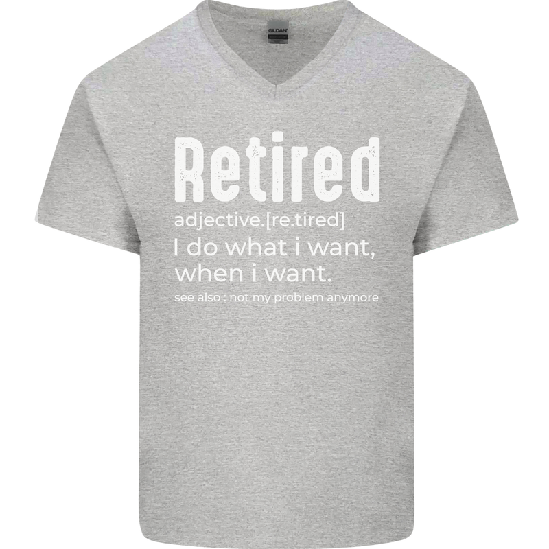 Retired Definition Funny Retirement Mens V-Neck Cotton T-Shirt Sports Grey