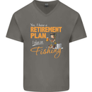 Retirement Plan Fishing Funny Fisherman Mens V-Neck Cotton T-Shirt Charcoal