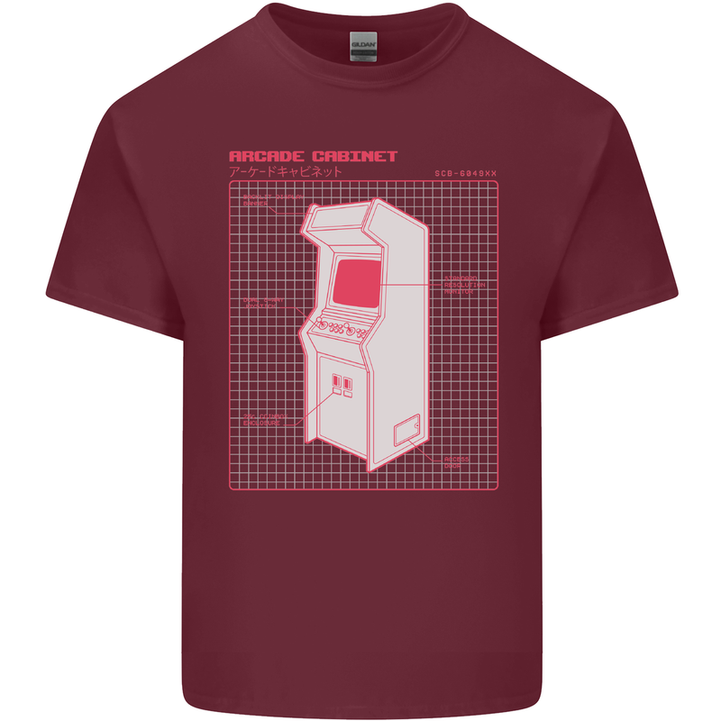 Retro Arcade Game Cabinet Gaming Gamer Mens Cotton T-Shirt Tee Top Maroon