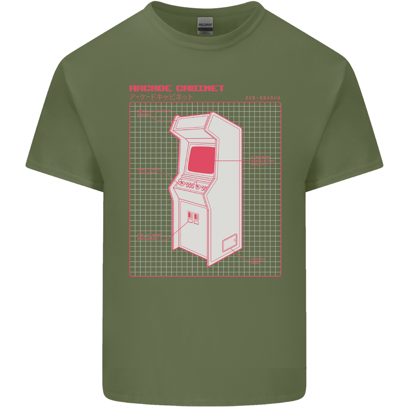 Retro Arcade Game Cabinet Gaming Gamer Mens Cotton T-Shirt Tee Top Military Green