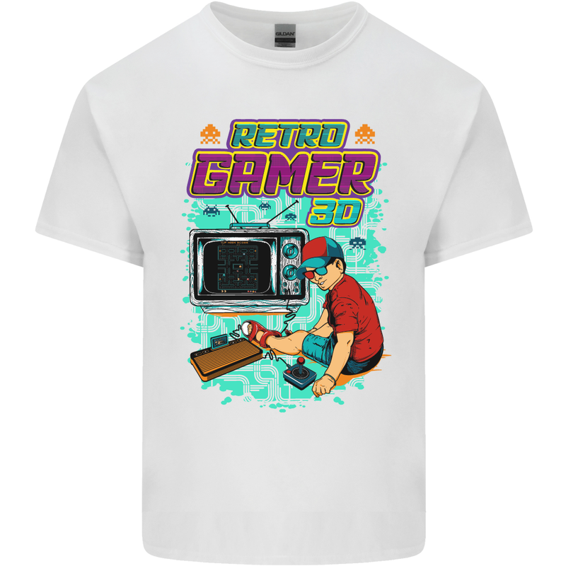 Retro Gamer Arcade Games Gaming Mens Cotton T-Shirt Tee Top White