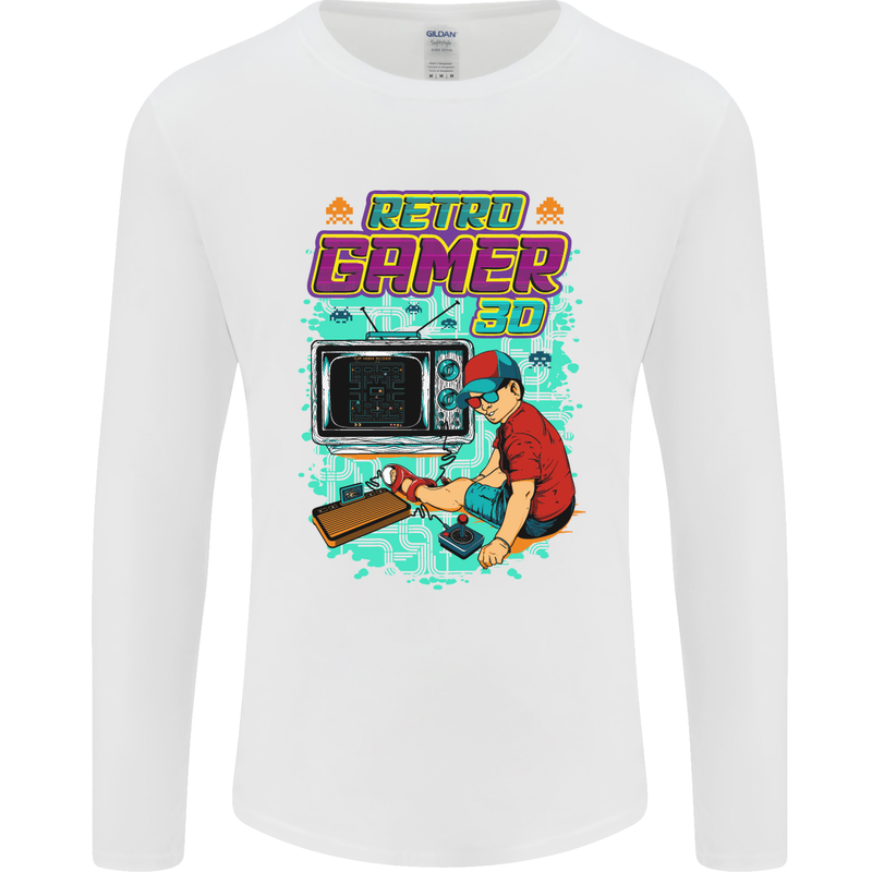 Retro Gamer Arcade Games Gaming Mens Long Sleeve T-Shirt White