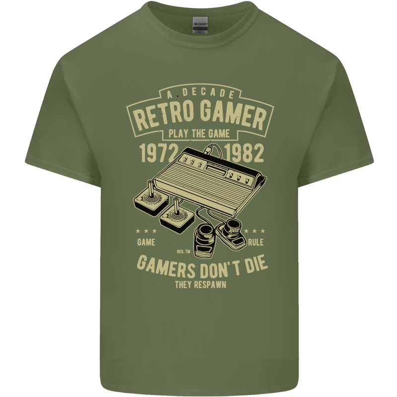 Retro Gamer Funny Gaming Mens Cotton T-Shirt Tee Top Military Green