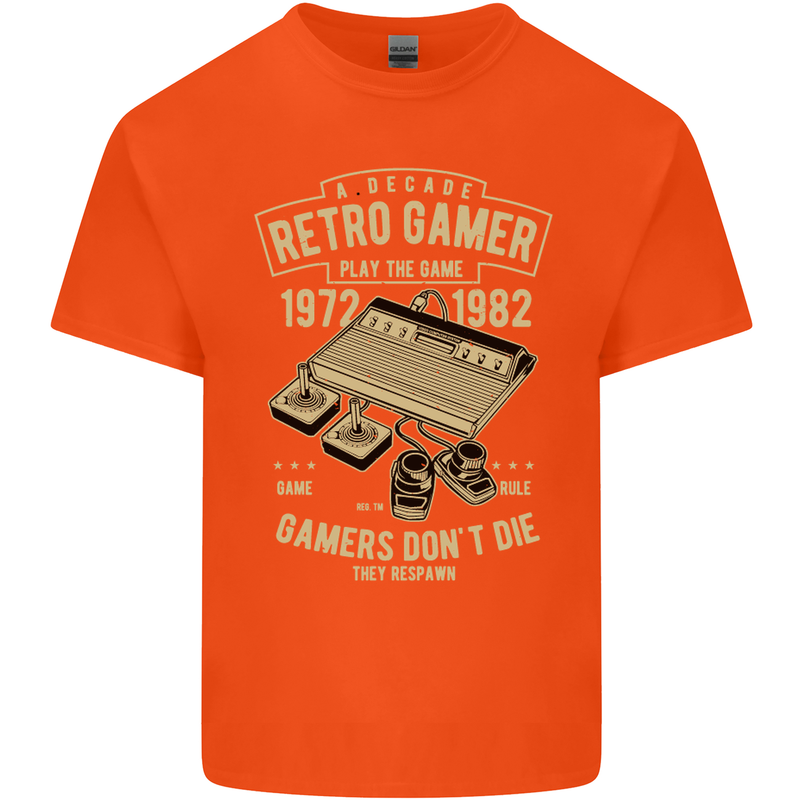 Retro Gamer Funny Gaming Mens Cotton T-Shirt Tee Top Orange