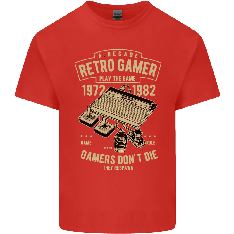 Retro Gamer Funny Gaming Mens Cotton T-Shirt Tee Top Red