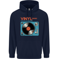 Retro Vinyl Records Turntable DJ Music Mens 80% Cotton Hoodie Navy Blue