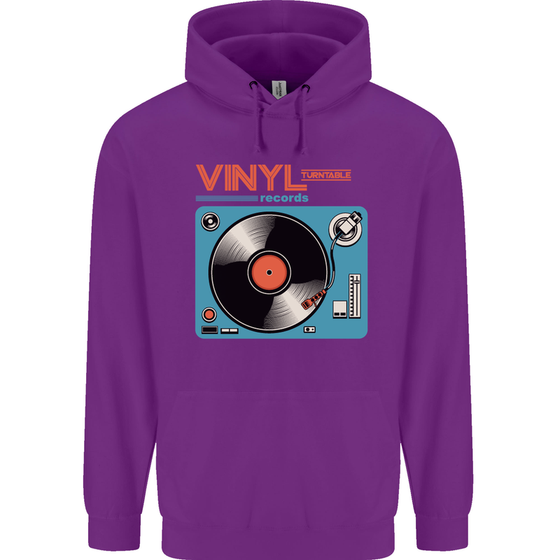 Retro Vinyl Records Turntable DJ Music Mens 80% Cotton Hoodie Purple