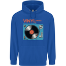 Retro Vinyl Records Turntable DJ Music Mens 80% Cotton Hoodie Royal Blue