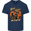 Ride Loud Ride Proud Motorbike Biker Mens V-Neck Cotton T-Shirt Navy Blue