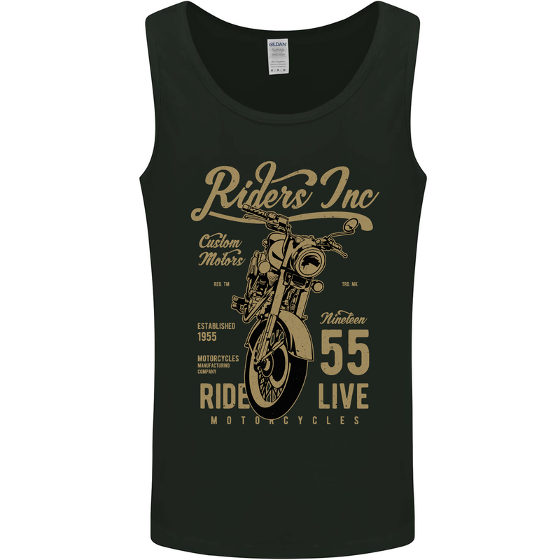 Riders Inc Motorcycle Cafe Racer Biker Bike Mens Vest Tank Top Black