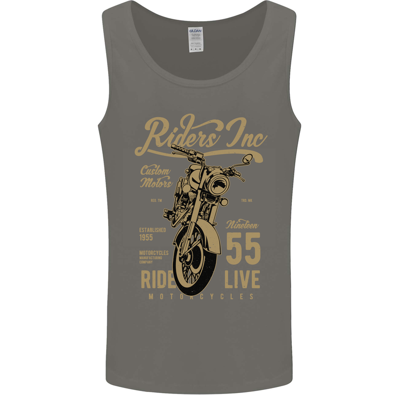 Riders Inc Motorcycle Cafe Racer Biker Bike Mens Vest Tank Top Charcoal