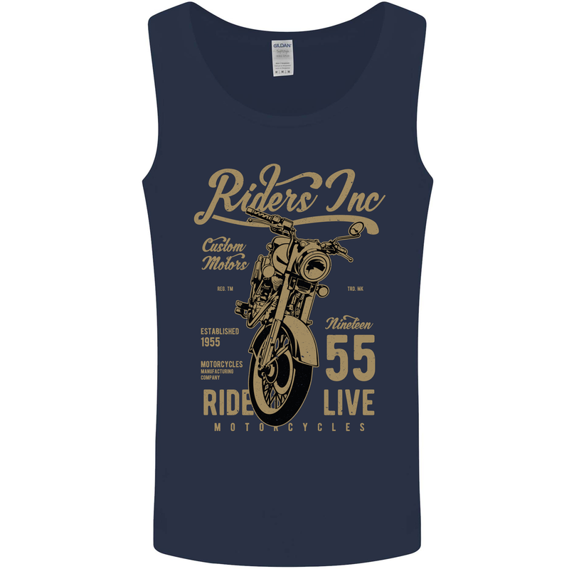 Riders Inc Motorcycle Cafe Racer Biker Bike Mens Vest Tank Top Navy Blue