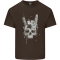 Rock n Roll Music Salute Skull Biker Gothic Kids T-Shirt Childrens Chocolate