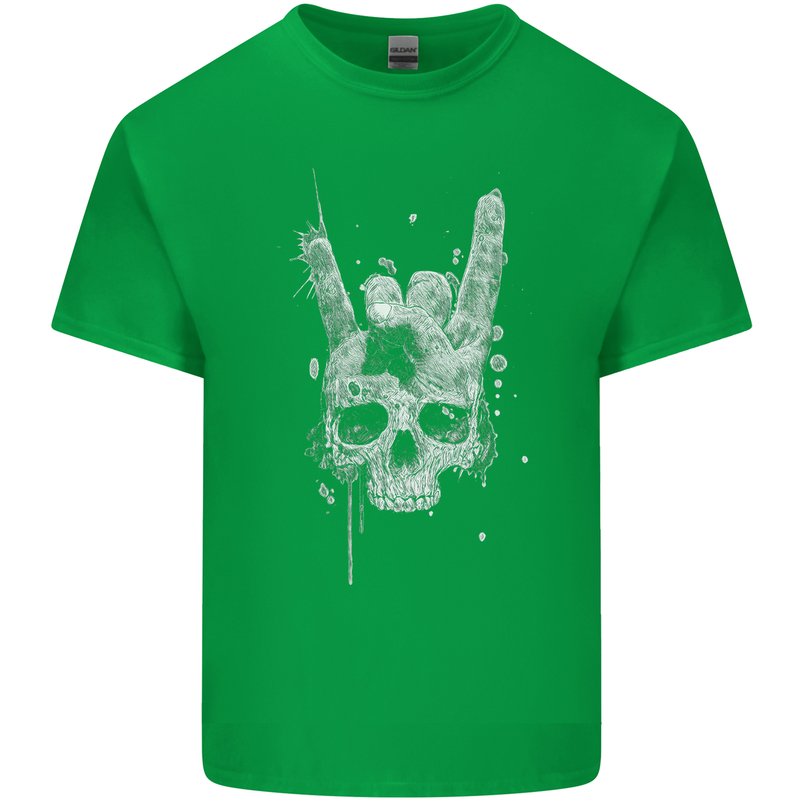 Rock n Roll Music Salute Skull Biker Gothic Kids T-Shirt Childrens Irish Green