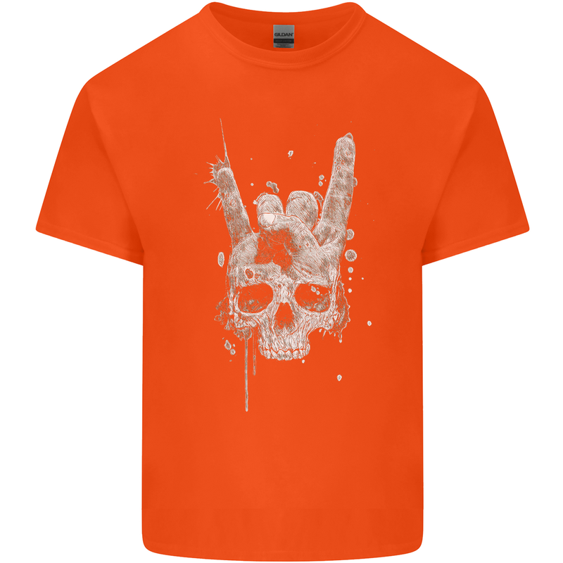 Rock n Roll Music Salute Skull Biker Gothic Kids T-Shirt Childrens Orange