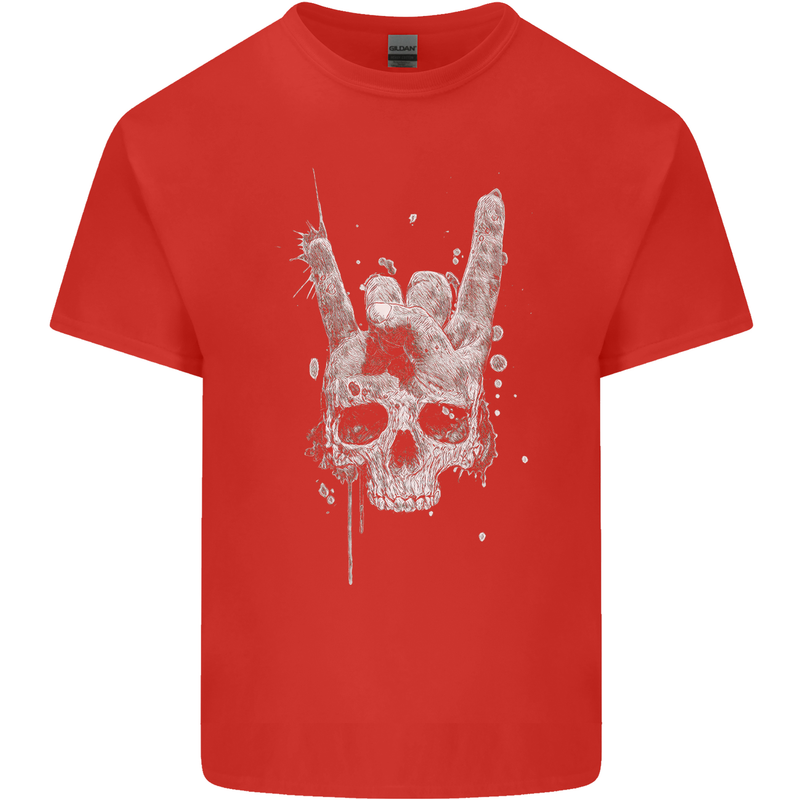 Rock n Roll Music Salute Skull Biker Gothic Kids T-Shirt Childrens Red