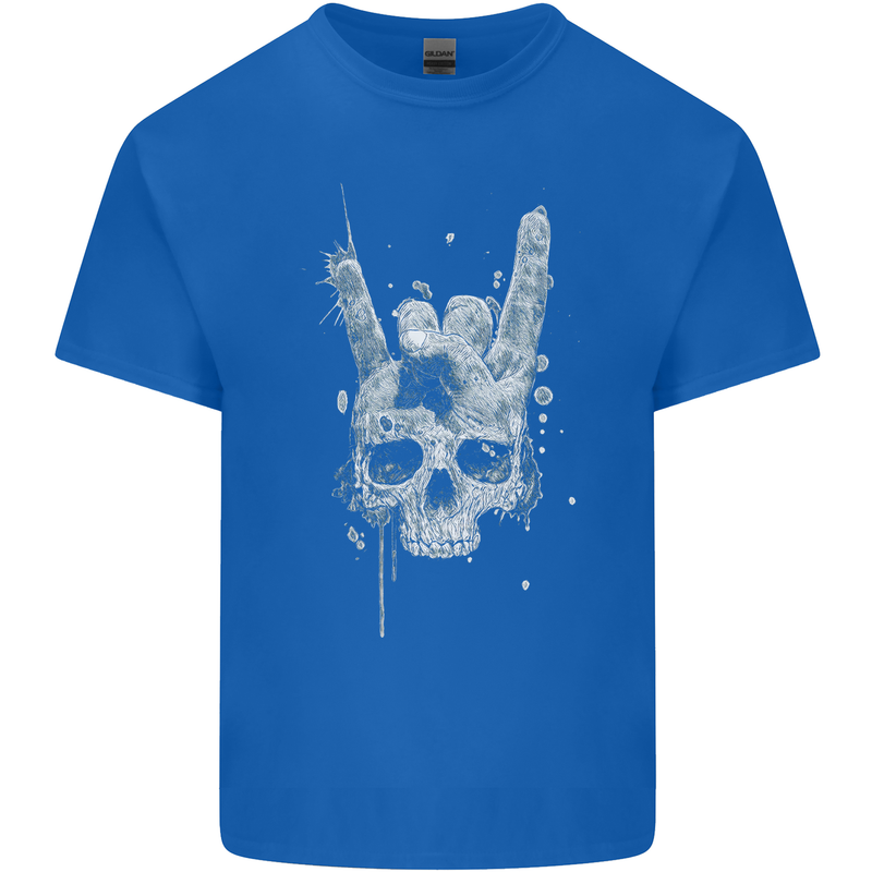 Rock n Roll Music Salute Skull Biker Gothic Kids T-Shirt Childrens Royal Blue