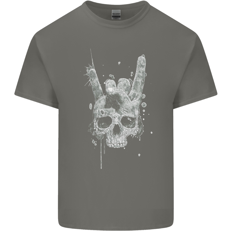 Rock n Roll Music Salute Skull Biker Gothic Mens Cotton T-Shirt Tee Top Charcoal