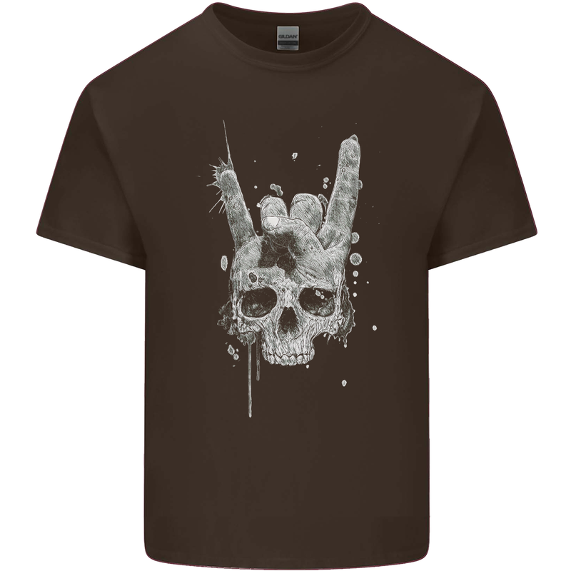 Rock n Roll Music Salute Skull Biker Gothic Mens Cotton T-Shirt Tee Top Dark Chocolate