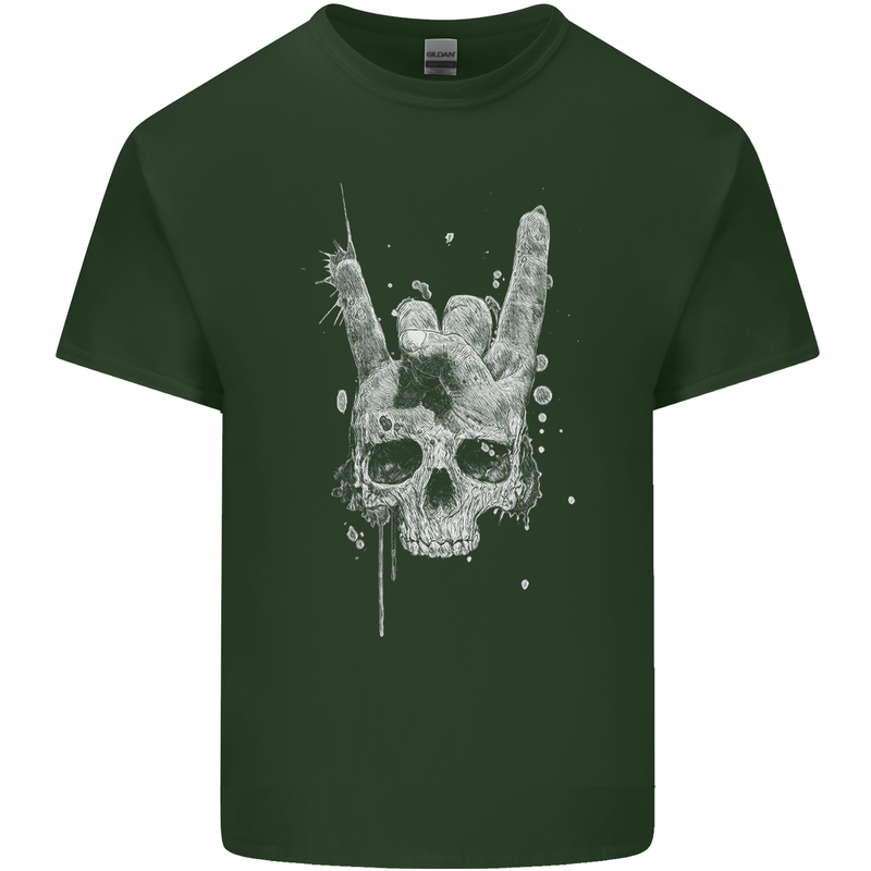 Rock n Roll Music Salute Skull Biker Gothic Mens Cotton T-Shirt Tee Top Forest Green