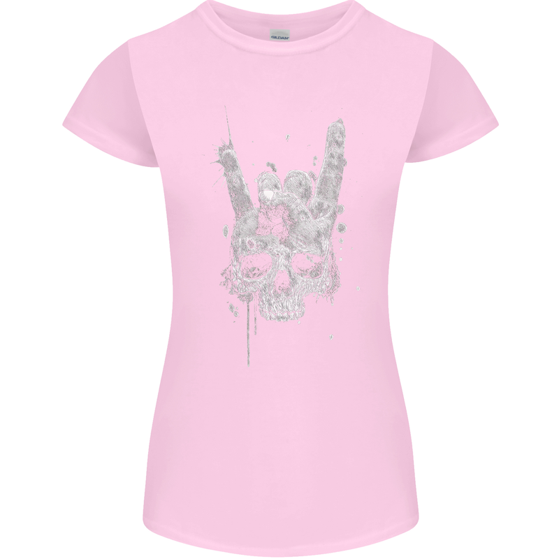 Rock n Roll Music Salute Skull Biker Gothic Womens Petite Cut T-Shirt Light Pink