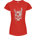 Rock n Roll Music Salute Skull Biker Gothic Womens Petite Cut T-Shirt Red