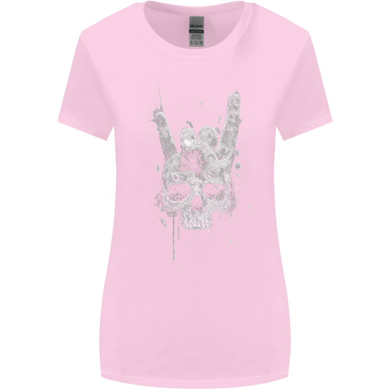 Rock n Roll Music Salute Skull Biker Gothic Womens Wider Cut T-Shirt Light Pink