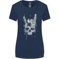 Rock n Roll Music Salute Skull Biker Gothic Womens Wider Cut T-Shirt Navy Blue