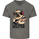 Rock n Roll Pug Funny Guitar Heavy Metal Mens V-Neck Cotton T-Shirt Charcoal