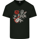 Rockabilly Guitar & Microphone Rock & Roll Mens V-Neck Cotton T-Shirt Black