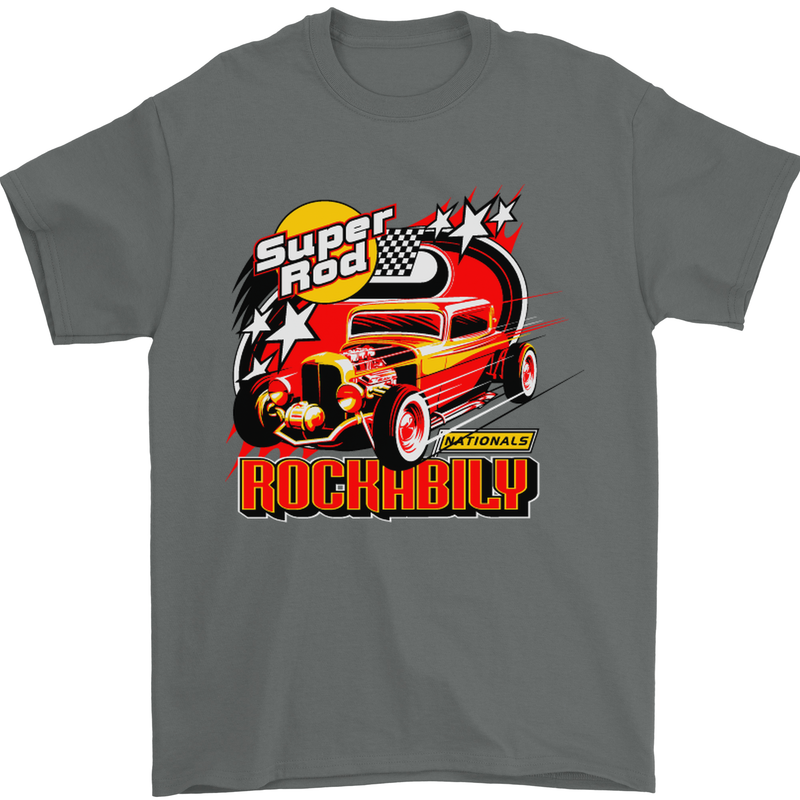 Rockabily Hot Rod Hotrod Dragster Mens T-Shirt Cotton Gildan Charcoal