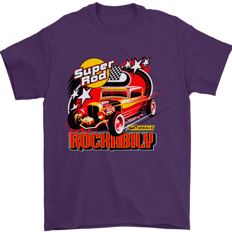 Rockabily Hot Rod Hotrod Dragster Mens T-Shirt Cotton Gildan Purple