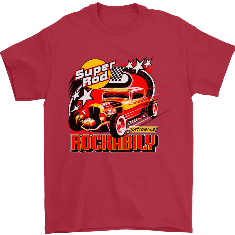 Rockabily Hot Rod Hotrod Dragster Mens T-Shirt Cotton Gildan Red
