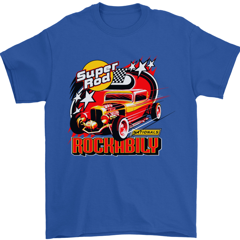 Rockabily Hot Rod Hotrod Dragster Mens T-Shirt Cotton Gildan Royal Blue