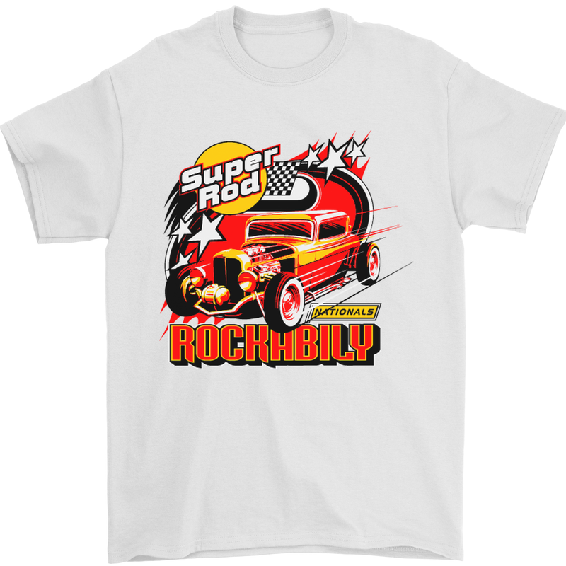 Rockabily Hot Rod Hotrod Dragster Mens T-Shirt Cotton Gildan White